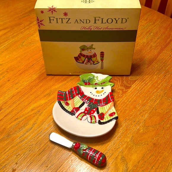 Fitz and Floyd snowman dip plate + spreader - Picture 2 of 12